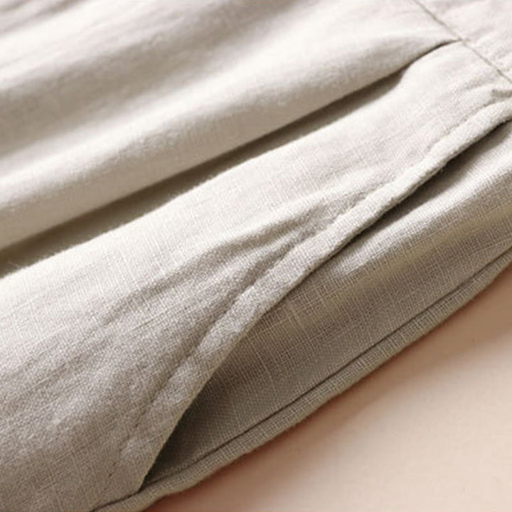 Pantaloni larghi da donna in cotone e lino con tasche, tinta unita, con coulisse, lunghezza 7-8, Buddha Stones Commute