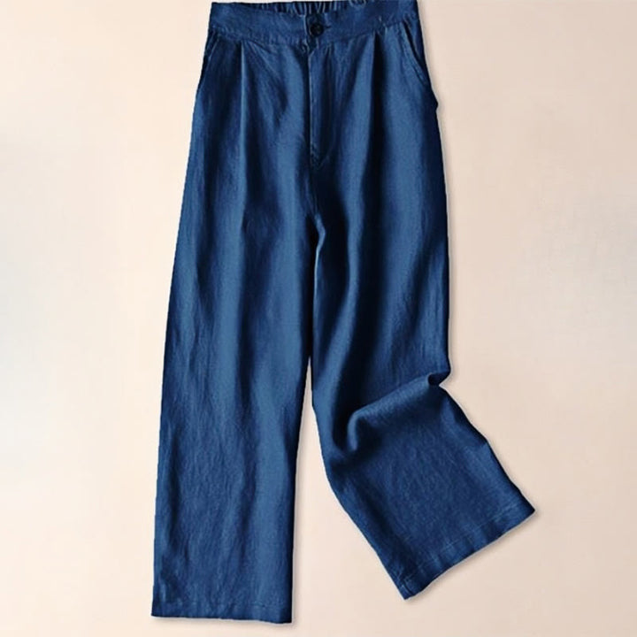 Pantaloni larghi da donna in cotone e lino con tasche, tinta unita, con coulisse, lunghezza 7-8, Buddha Stones Commute