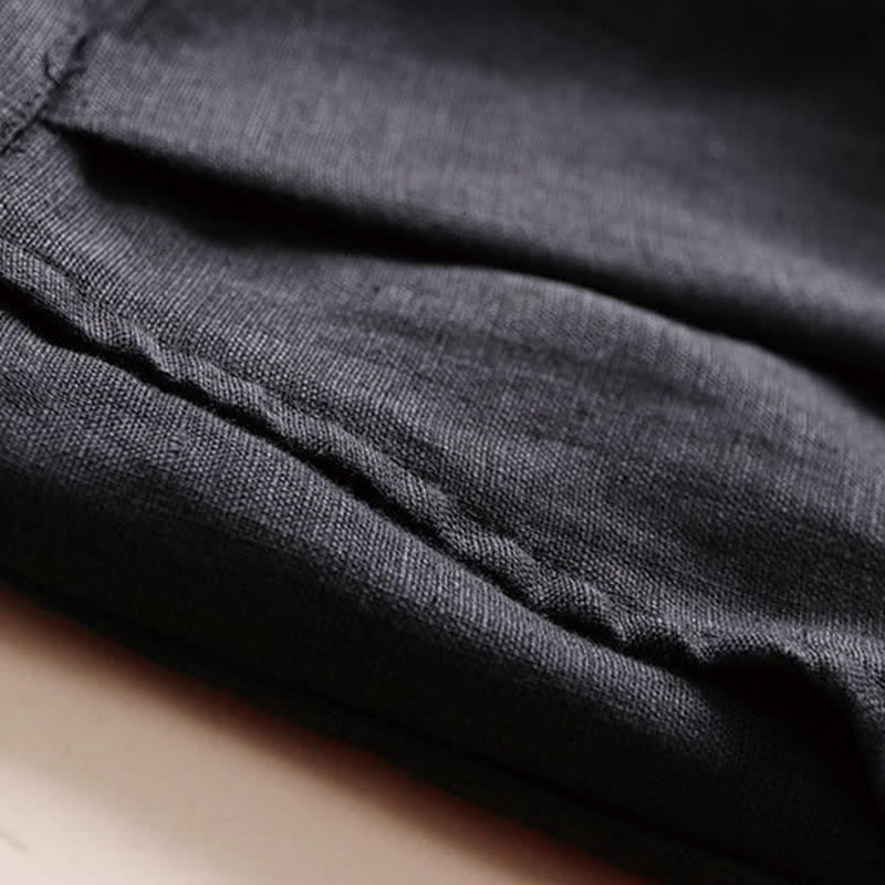 Pantaloni larghi da donna in cotone e lino con tasche, tinta unita, con coulisse, lunghezza 7-8, Buddha Stones Commute