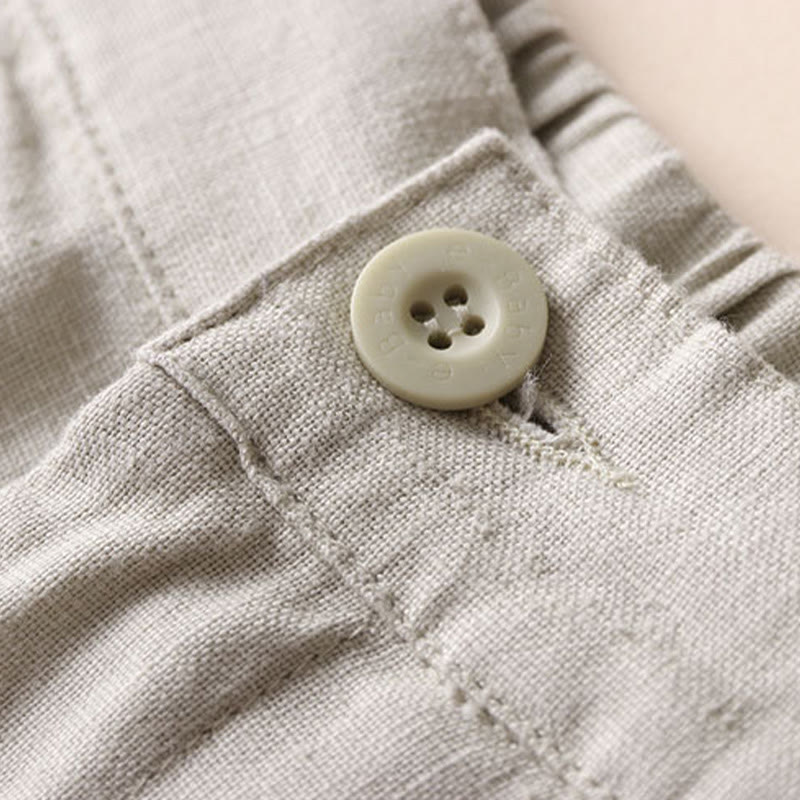 Pantaloni larghi da donna in cotone e lino con tasche, tinta unita, con coulisse, lunghezza 7-8, Buddha Stones Commute - image 1