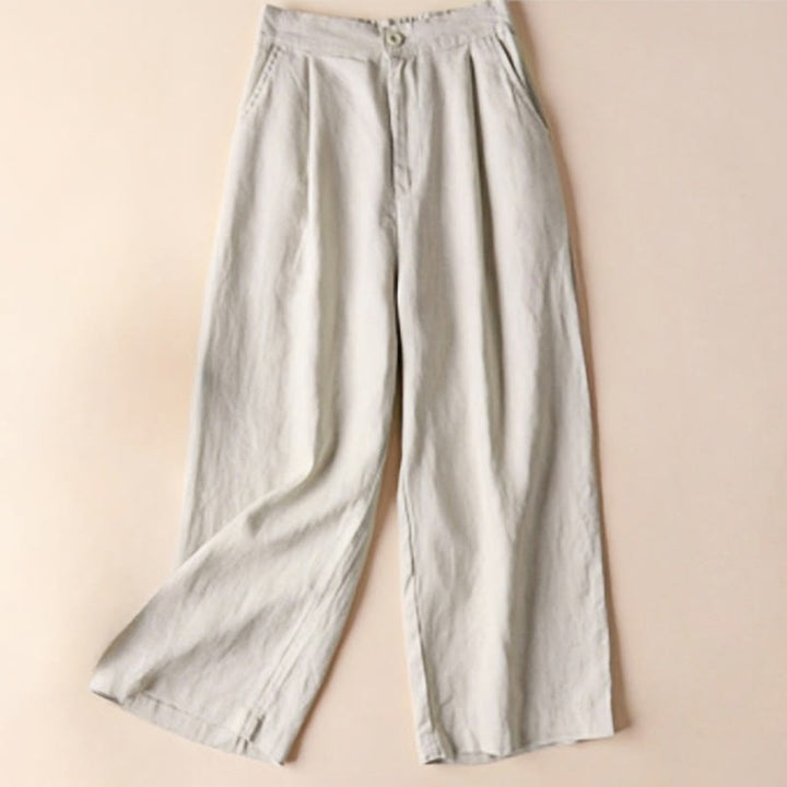 Pantaloni larghi da donna in cotone e lino con tasche, tinta unita, con coulisse, lunghezza 7-8, Buddha Stones Commute