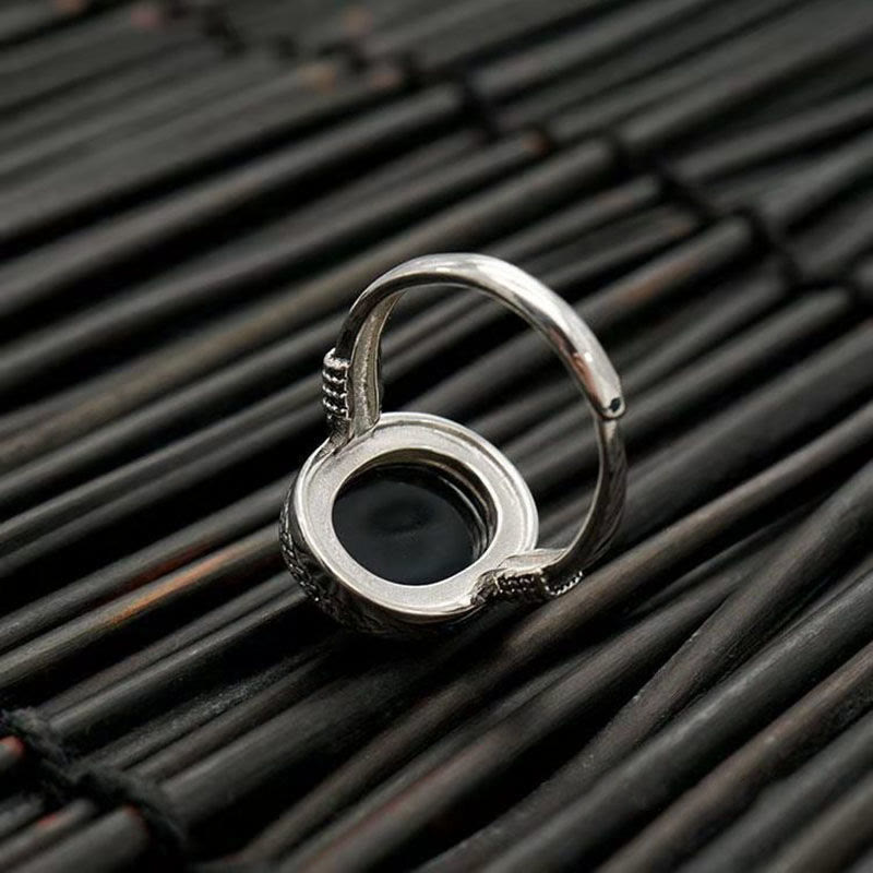 Anello di protezione regolabile in onice nero naturale Buddha Stones