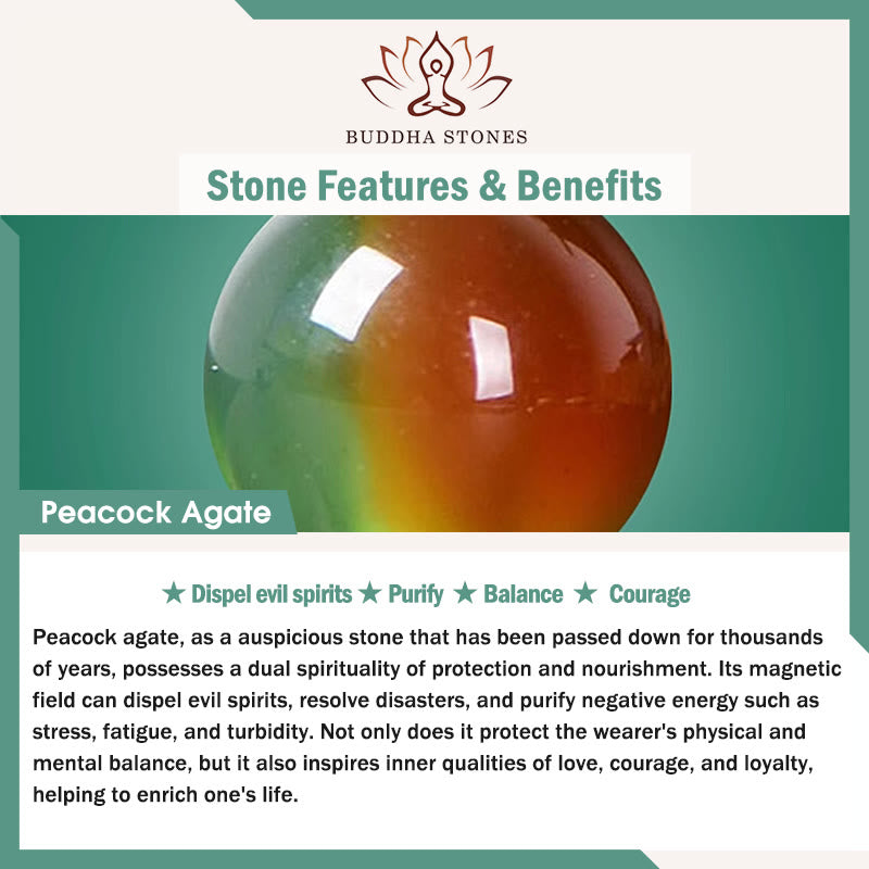 Buddha Stones Pavone Agata Topazio Fibbia della Pace Nafu Bracciale Equilibrio
