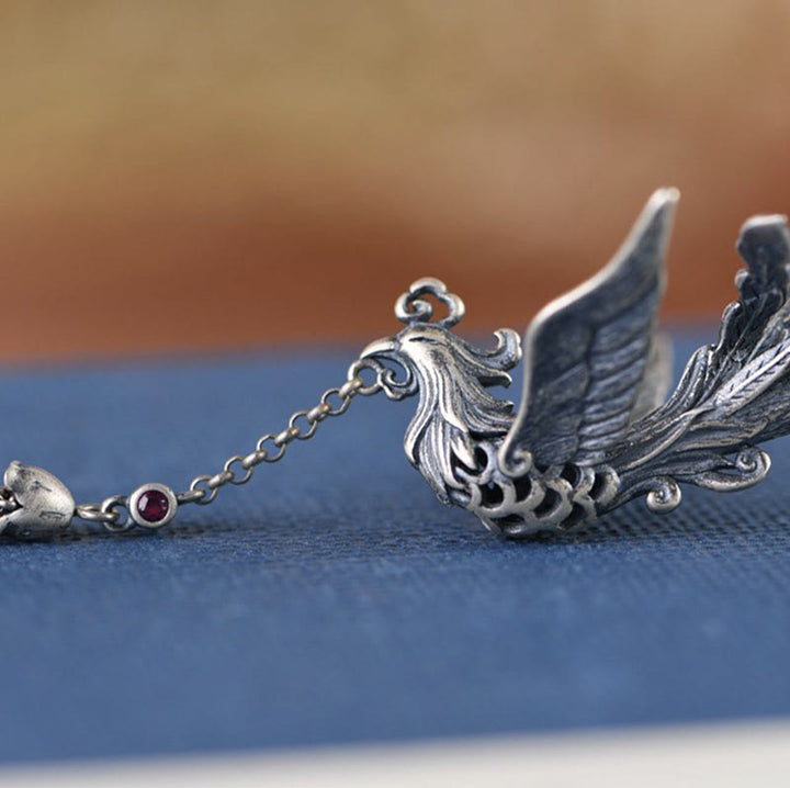 Buddha Stones 925 Sterling Silver Phoenix Tassels Protezione Forcina per capelli