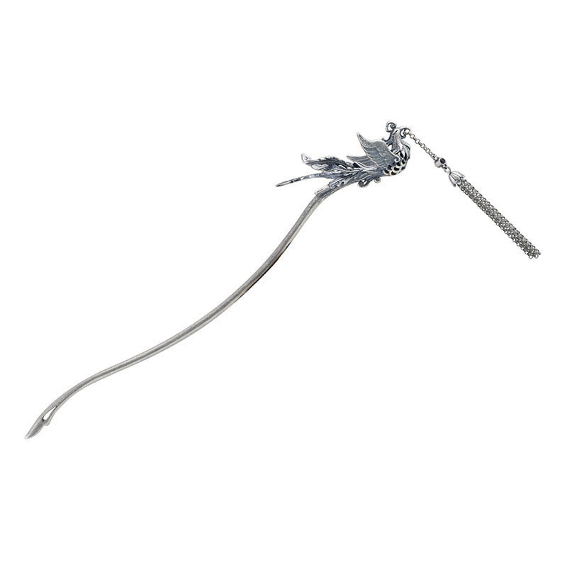 Buddha Stones 925 Sterling Silver Phoenix Tassels Protezione Forcina per capelli - image 10