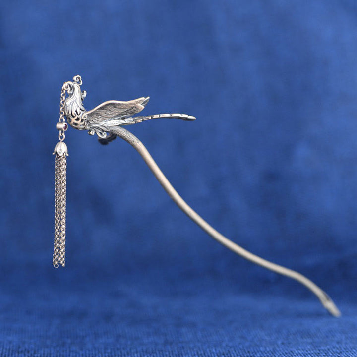 Buddha Stones 925 Sterling Silver Phoenix Tassels Protezione Forcina per capelli - image 1