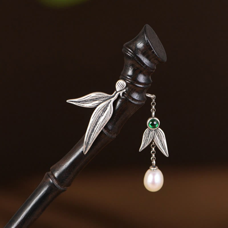 Buddha Stones 925 Sterling Silver Sandalo Rosso Ebano Bambù Power Hairpin