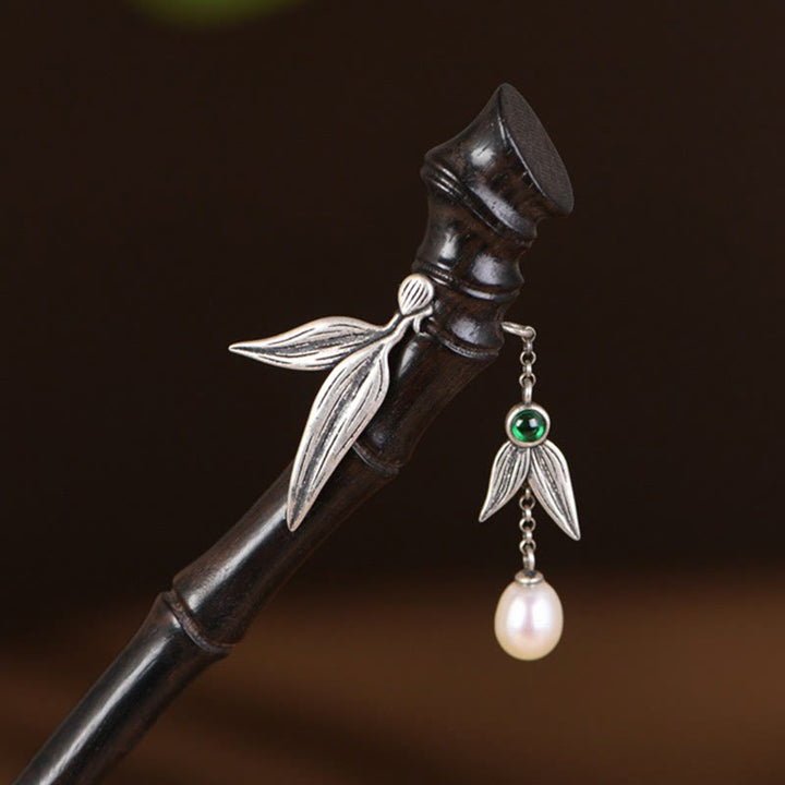 Buddha Stones 925 Sterling Silver Sandalo Rosso Ebano Bambù Power Hairpin