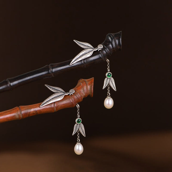 Buddha Stones 925 Sterling Silver Sandalo Rosso Ebano Bambù Power Hairpin