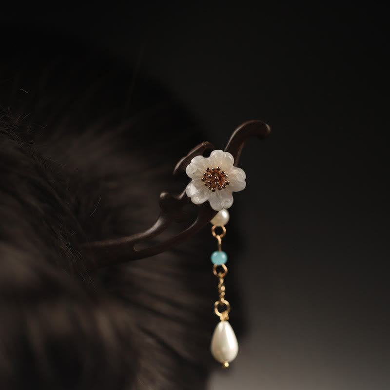 Forcina per capelli con farfalla e fiore di ebano Buddha Stones