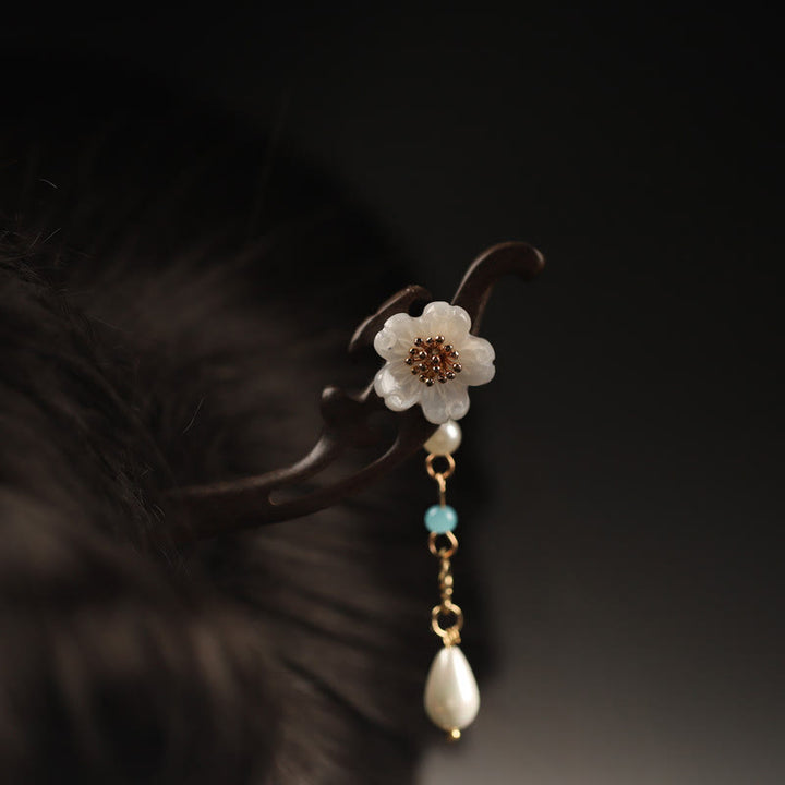 Forcina per capelli con farfalla e fiore di ebano Buddha Stones