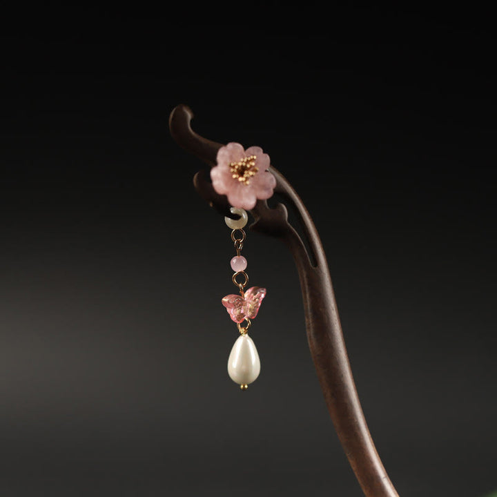 Forcina per capelli con farfalla e fiore di ebano Buddha Stones