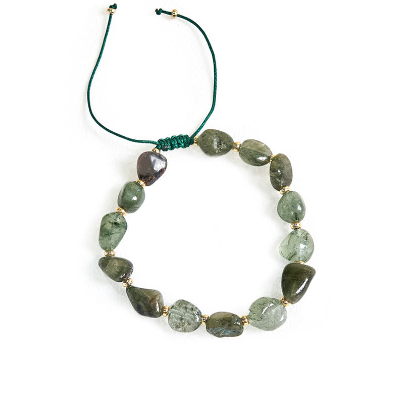Braccialetto di protezione con corda intrecciata in quarzo rutilato verde Buddha Stones
