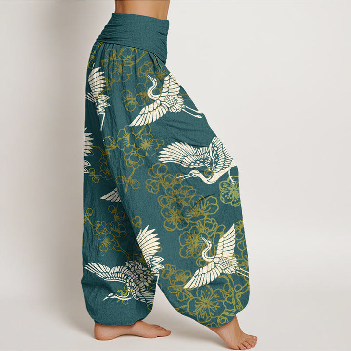 Pantaloni harem elastici in vita da donna con motivo a fiori di gru e Buddha Stones - image 7