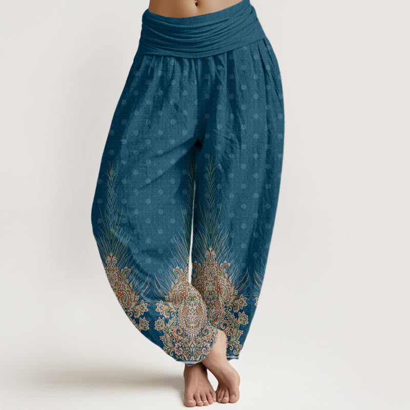 Pantaloni harem da donna con elastico in vita, in cotone, con motivo etnico a pavone e floreale, motivo Buddha Stones - Verde acqua - US22, UK/AU26, EU54 (6XL) - image 0