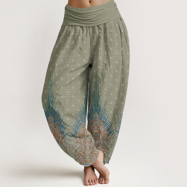 Pantaloni harem con elastico in vita da donna, motivo floreale e pavone etnico Buddha Stones - DarkSeaGreen - US22, UK/AU26, EU54 (6XL) - image 5