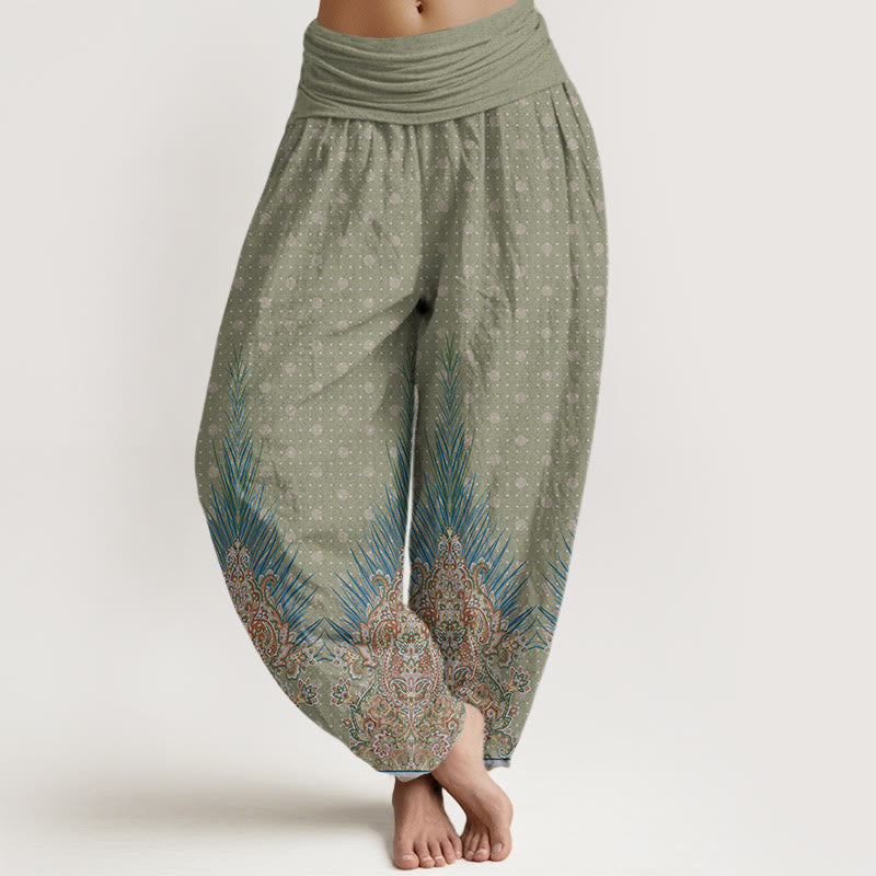Pantaloni harem da donna con elastico in vita, in cotone, con motivo etnico a pavone e floreale, motivo Buddha Stones - Verde Mare Scuro - US22, UK/AU26, EU54 (6XL) - image 4