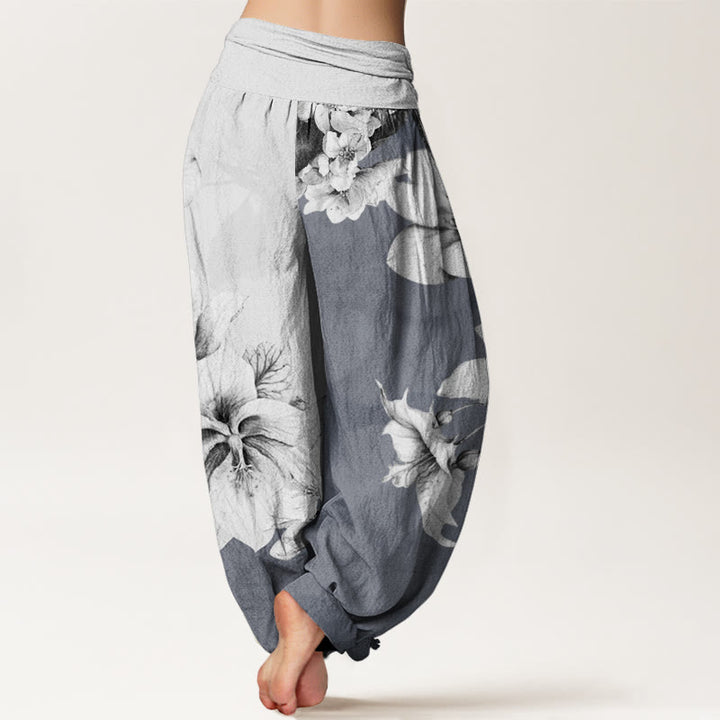 Pantaloni harem da donna con elastico in vita e motivo camelia in cotone Buddha Stones - image 5