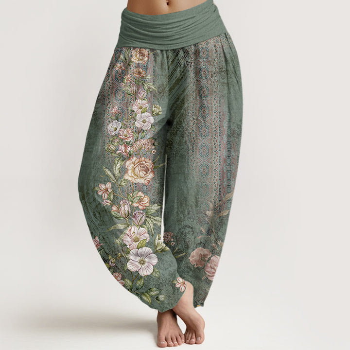 Pantaloni harem da donna con elastico in vita, in cotone, con motivo etnico floreale e totem, motivo etnico Buddha Stones - Verde medio del mare - US22, UK/AU26, EU54 (6XL) - image 0