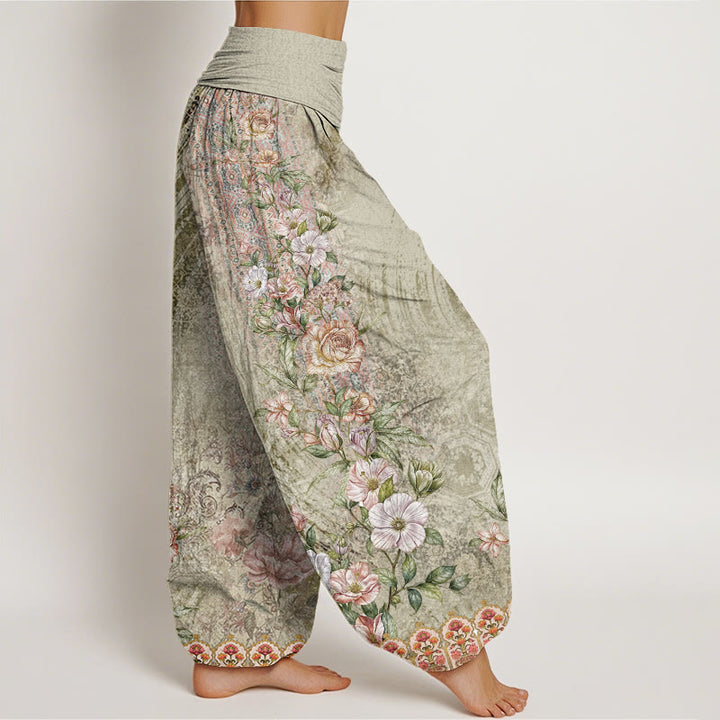 Pantaloni harem da donna con elastico in vita, in cotone, con motivo etnico floreale e totem, motivo etnico Buddha Stones - image 6