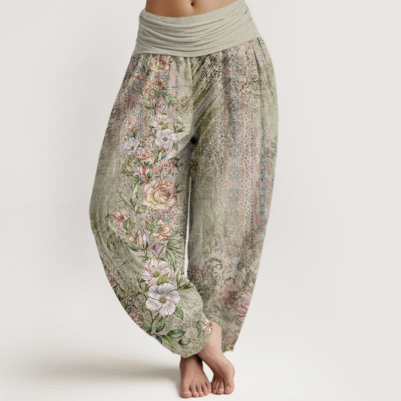 Pantaloni harem da donna con elastico in vita, in cotone, con motivo etnico floreale e totem, motivo etnico Buddha Stones - Verde Mare Scuro - US22, UK/AU26, EU54 (6XL) - image 4