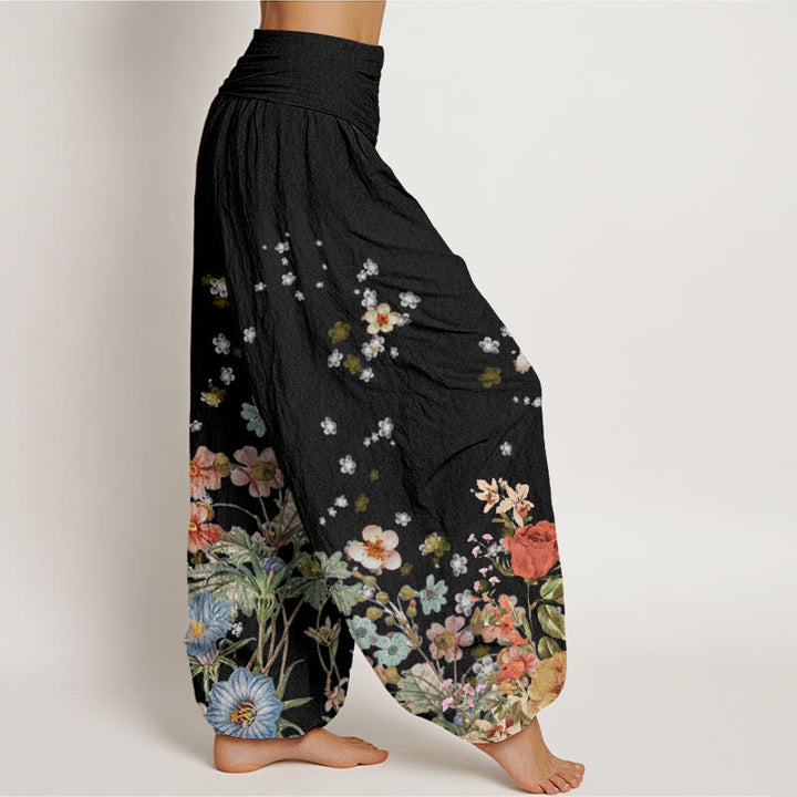 Pantaloni harem da donna con elastico in vita e motivo floreale in cotone con Buddha Stones - image 2