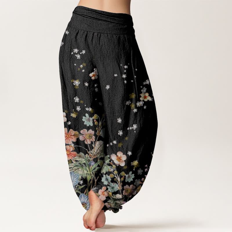 Pantaloni harem da donna con elastico in vita e motivo floreale in cotone con Buddha Stones - image 1