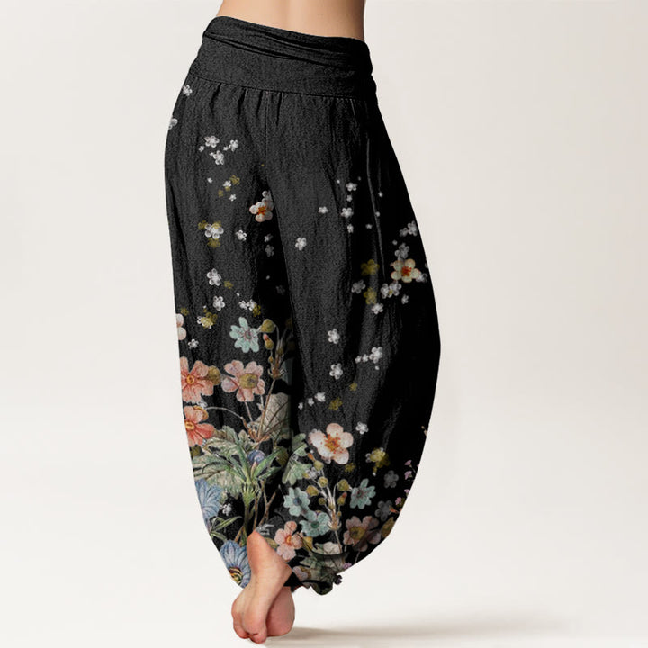 Pantaloni harem da donna con elastico in vita e motivo floreale in cotone con Buddha Stones - image 1