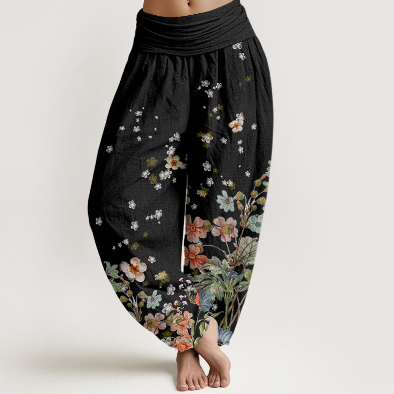 Pantaloni harem elastici in vita da donna con motivo a fiori vari Buddha Stones - Nero - US22, UK/AU26, EU54 (6XL) - image 1