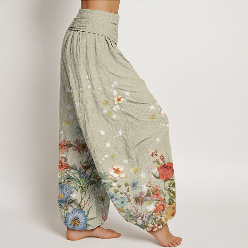 Pantaloni harem elastici in vita da donna con motivo a fiori vari Buddha Stones - image 6