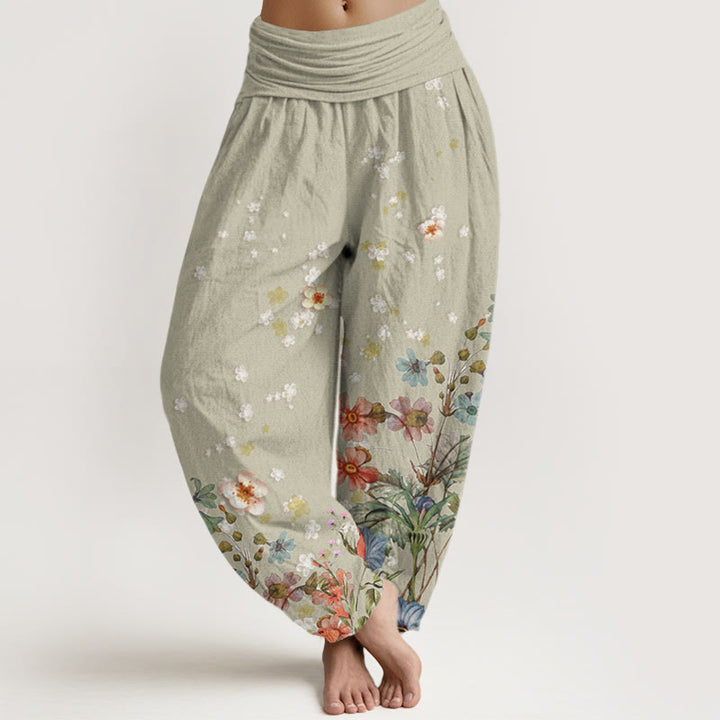 Pantaloni harem elastici in vita da donna con motivo a fiori vari Buddha Stones - DarkSeaGreen - US22, UK/AU26, EU54 (6XL) - image 4