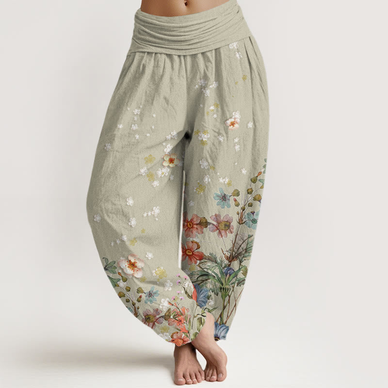 Pantaloni harem elastici in vita da donna con motivo a fiori vari Buddha Stones - DarkSeaGreen - US22, UK/AU26, EU54 (6XL) - image 5