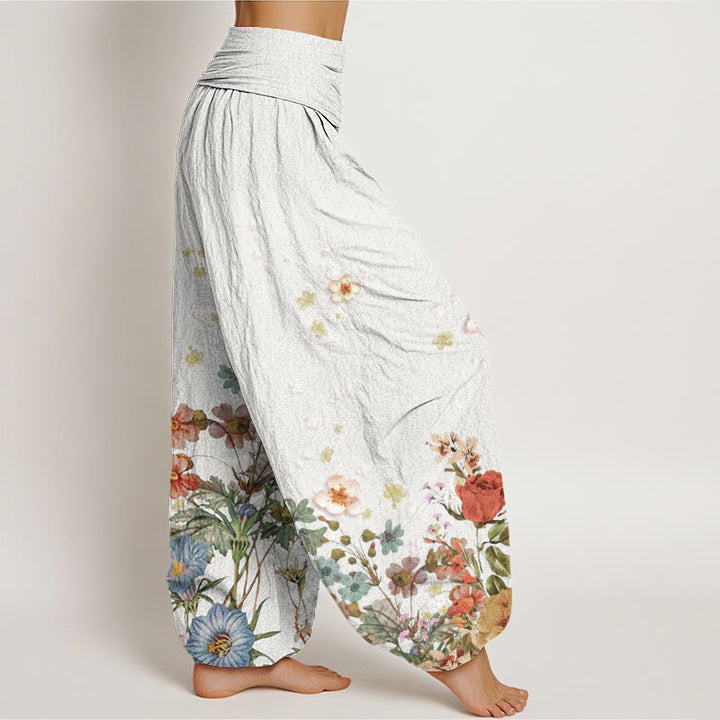 Pantaloni harem da donna con elastico in vita e motivo floreale in cotone con Buddha Stones - image 9