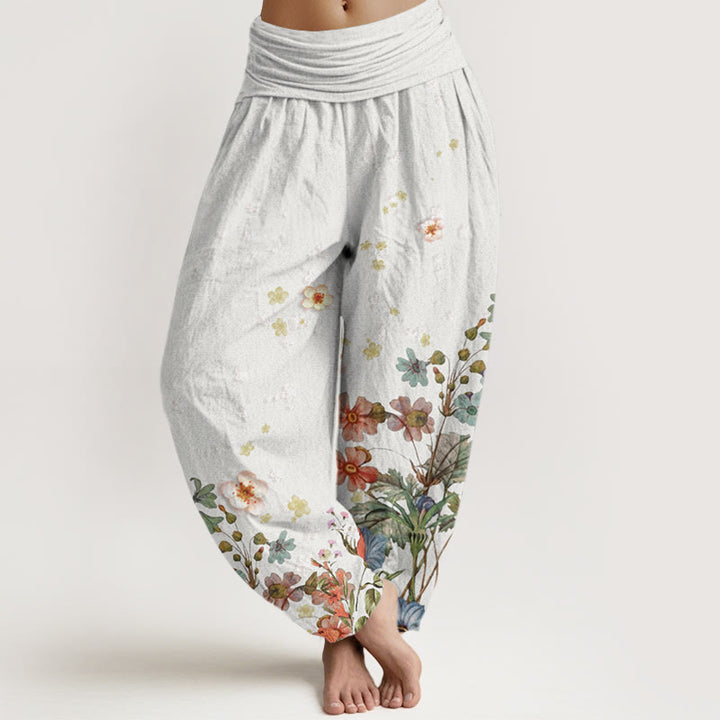 Pantaloni harem da donna con elastico in vita e motivo floreale in cotone con Buddha Stones - Fumo bianco - US22, UK/AU26, EU54 (6XL) - image 7