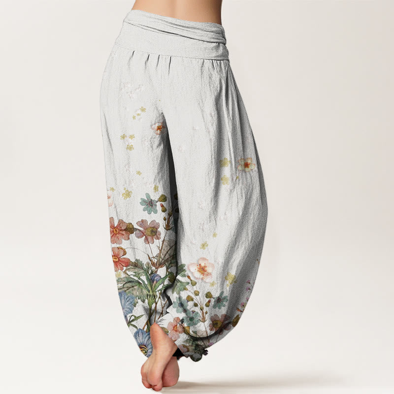 Pantaloni harem da donna con elastico in vita e motivo floreale in cotone con Buddha Stones - image 8