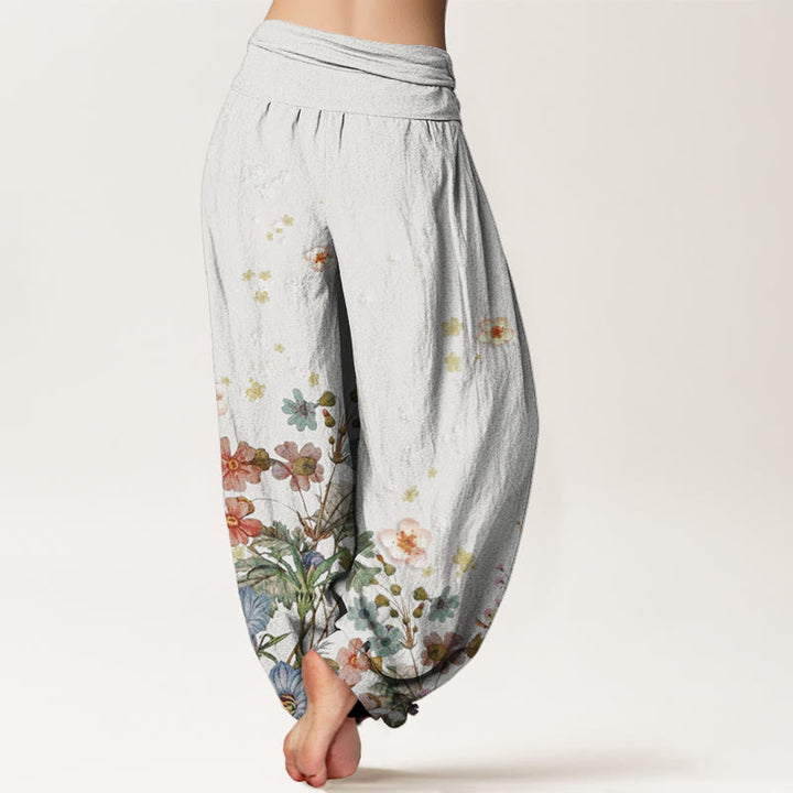 Pantaloni harem da donna con elastico in vita e motivo floreale in cotone con Buddha Stones - image 8