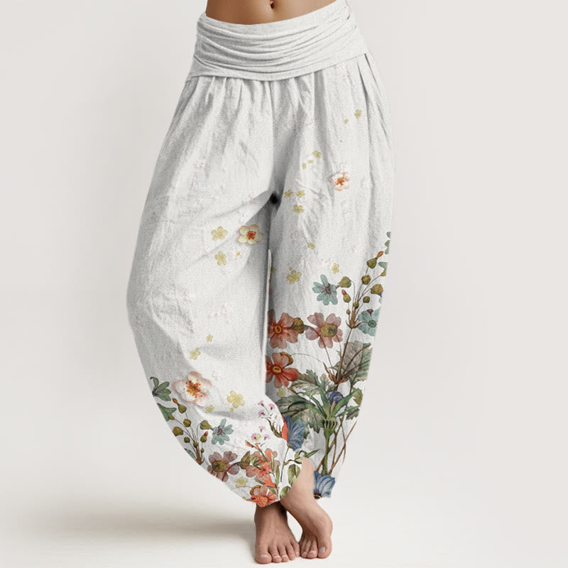 Pantaloni harem elastici in vita da donna con motivo a fiori vari Buddha Stones - Fumo bianco - US22, UK/AU26, EU54 (6XL) - image 8