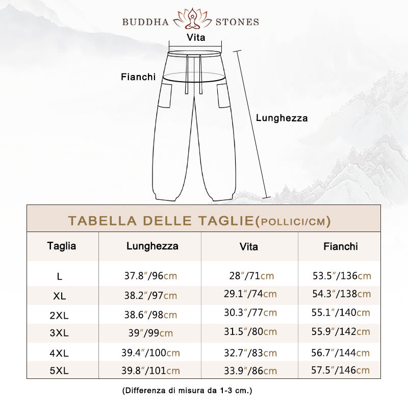 Pantaloni harem da uomo in velluto a coste tinta unita con coulisse e tasche Buddha Stones