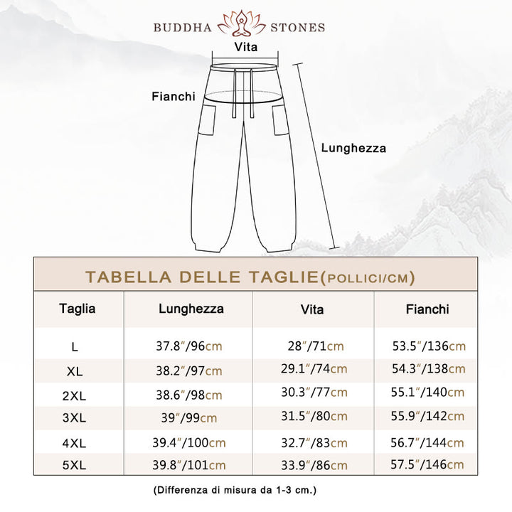 Pantaloni harem da uomo in velluto a coste tinta unita con coulisse e tasche Buddha Stones