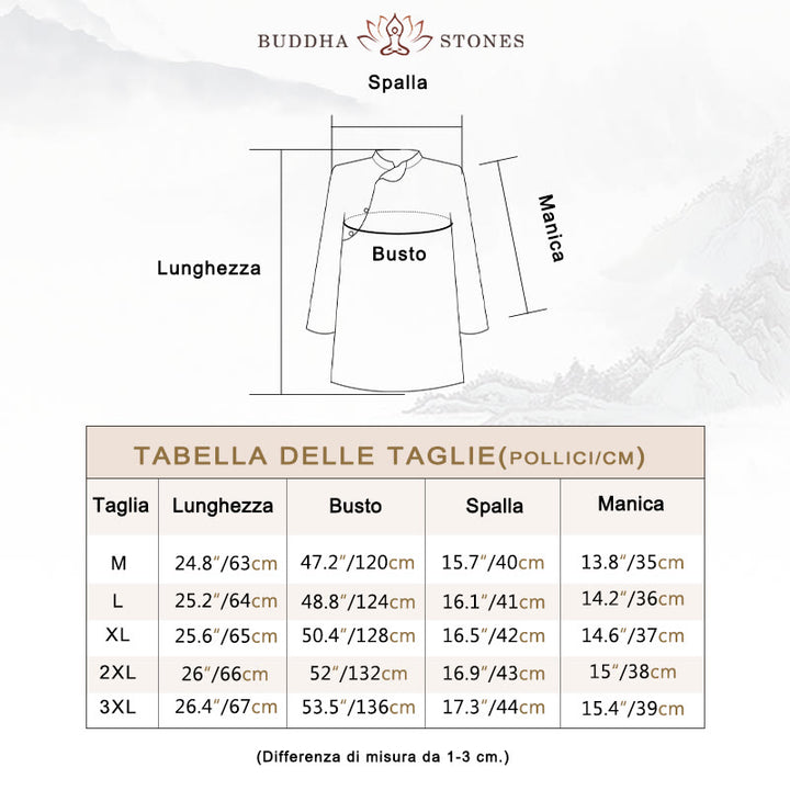 Camicia in lino ramiè con maniche a tre quarti e motivo floreale blu Jacaranda di Buddha Stones, TAGLIA COMODA - image 5