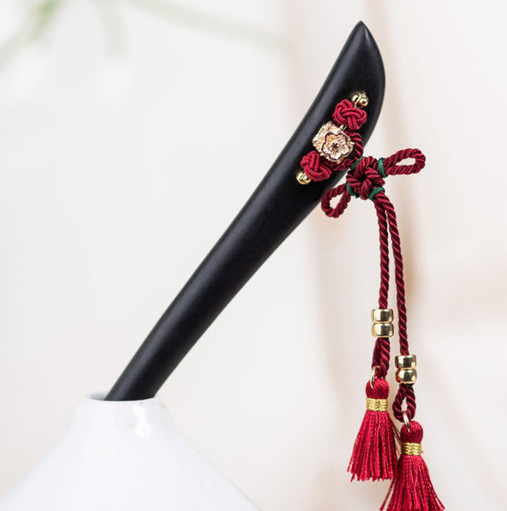 Buddha Stones Ebano Rosso String Nodo Cinese Nappa Protezione Forcina