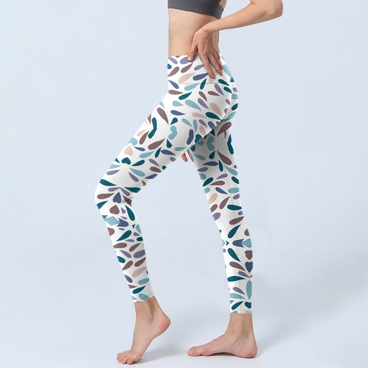 Leggings da palestra con stampa multicolore a blocchi di colore bianco Buddha Stones, pantaloni da yoga da donna