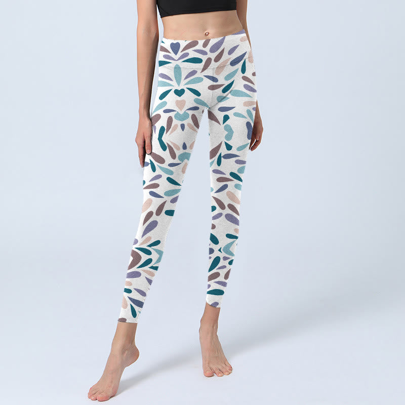 Leggings da palestra con stampa multicolore a blocchi di colore bianco Buddha Stones, pantaloni da yoga da donna