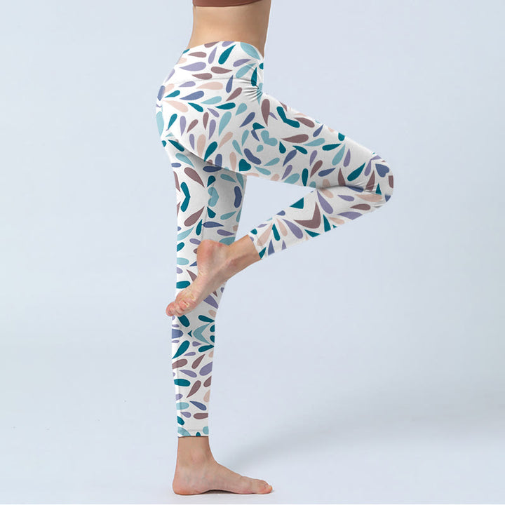 Leggings da palestra con stampa multicolore a blocchi di colore bianco Buddha Stones, pantaloni da yoga da donna