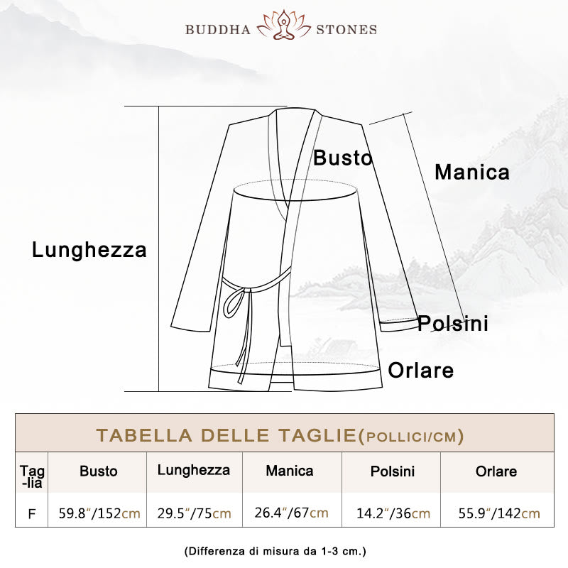 Cappotto con lacci e tie-dye con Buddha Stones , meditazione zen, giacca aperta sul davanti