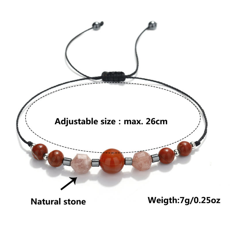 Buddha Stones Believe You Can Braccialetto positivo in pietra del sole con ematite e diaspro rosso corniola