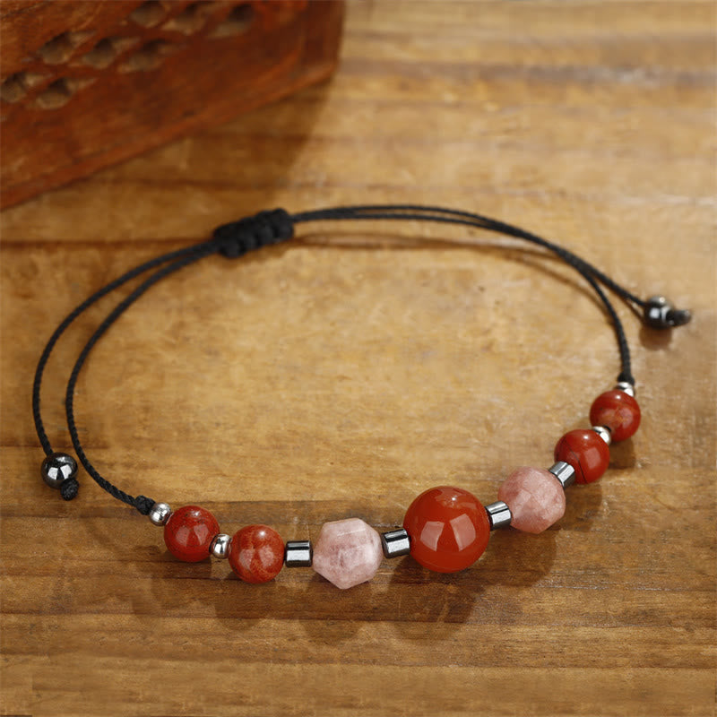 Buddha Stones Believe You Can Braccialetto positivo in pietra del sole con ematite e diaspro rosso corniola