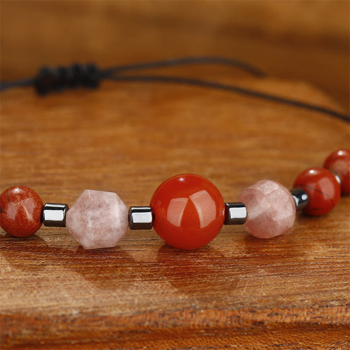 Buddha Stones Believe You Can Braccialetto positivo in pietra del sole con ematite e diaspro rosso corniola