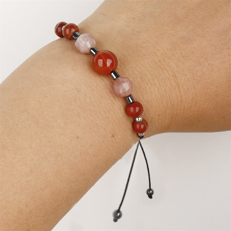 Buddha Stones Believe You Can Braccialetto positivo in pietra del sole con ematite e diaspro rosso corniola