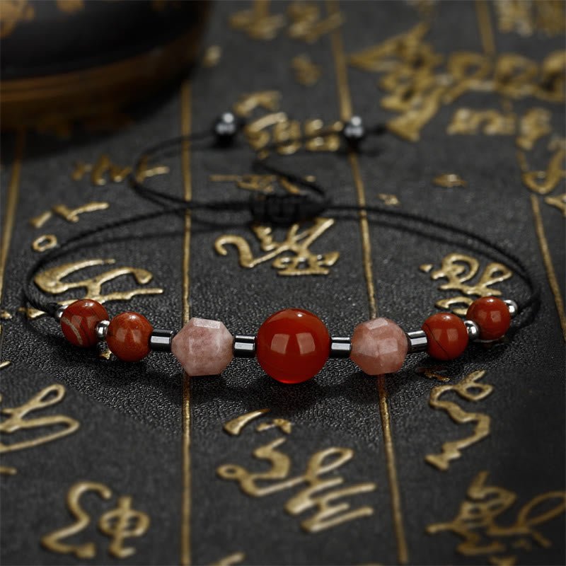 Buddha Stones Believe You Can Braccialetto positivo in pietra del sole con ematite e diaspro rosso corniola
